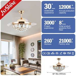 1stshine吊扇豪华金色220V通用遥控水晶发光二极管吊扇灯，带隐藏叶片 - Product Image 3