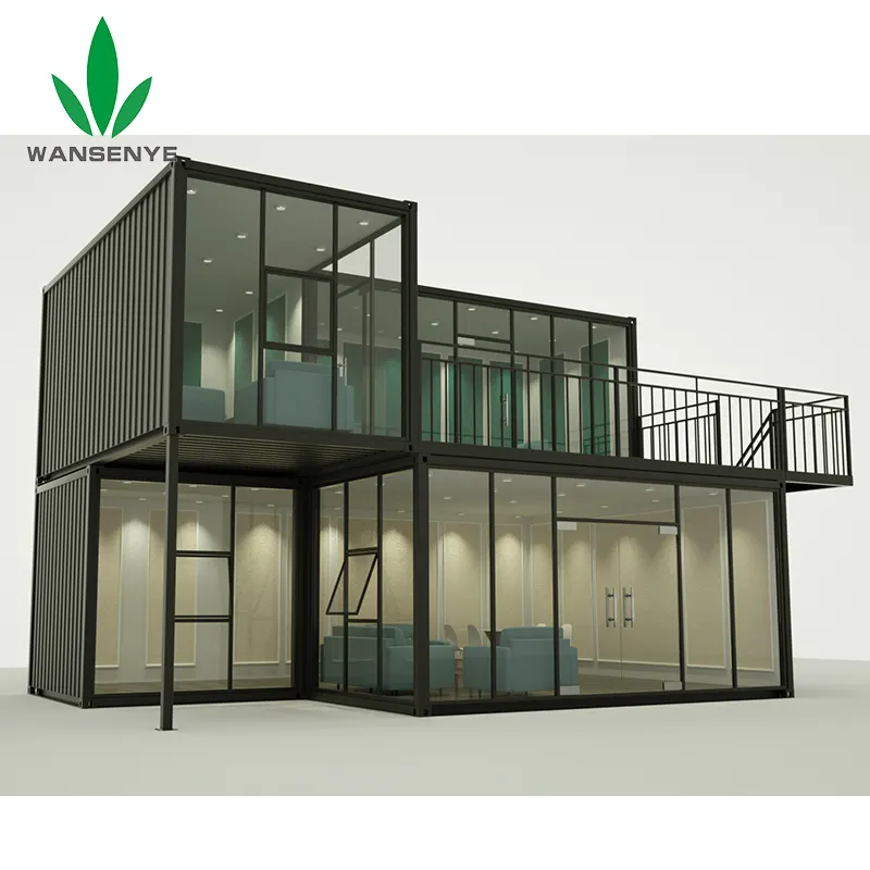 Luxo Moderno De Dois Andados Flat Pack Container Home Office Com Parede De Vidro E Terraço