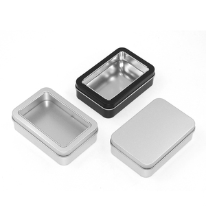 Rettangolari rettangolari dadi confezione regalo nero opaco incernierato in metallo vuoto contenitori scatola di lattine con coperchi di finestre trasparenti - Product Image 3
