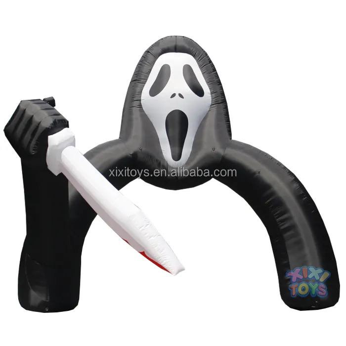 Decoraciones inflables de Halloween gigantes al aire libre Arco fantasma negro inflable aterrador personalizado con cuchillo de sangre