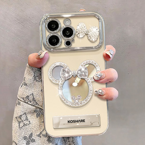 เคสโทรศัพท์ TPU สไตล์มิกกี้กระจกรูปโบว์สำหรับ Apple 16Pro 15/14/13 16PLUS มาพร้อมกับขาตั้งและที่จับกระจกหน้าต่างขนาดใหญ่ - Product Image 2