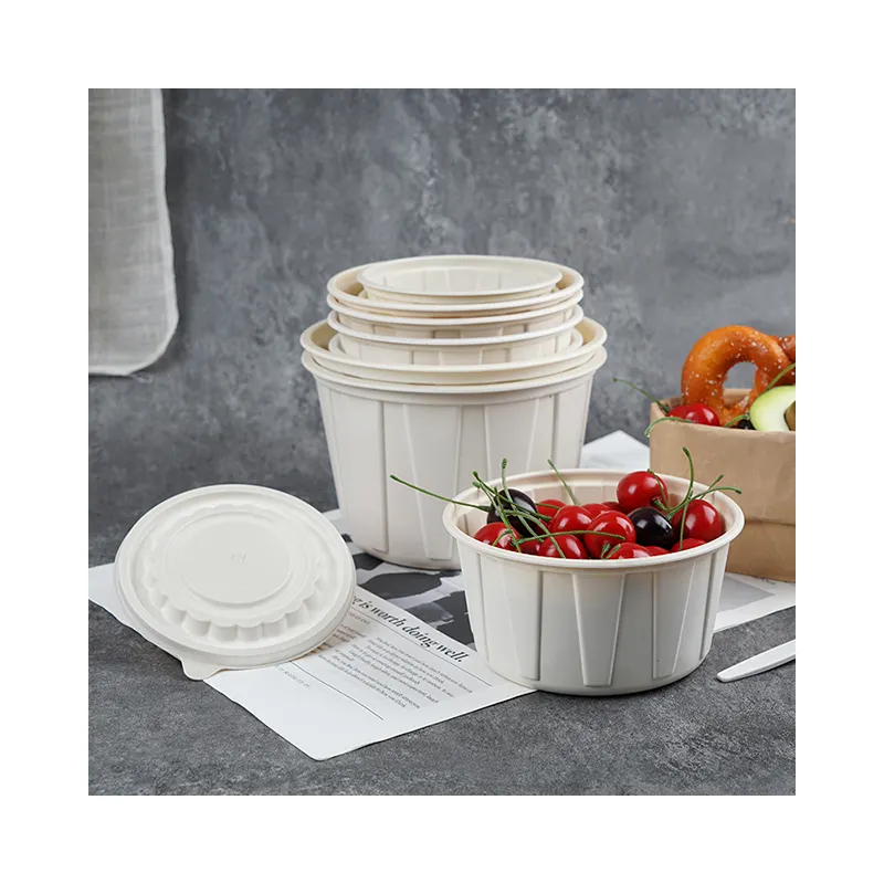 1500ml Striped Disposable Microwave Hot Soup Fruit Bowl Cup With Plastic Food Round Container Lid