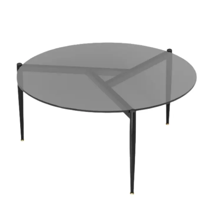 Meubles de salon personnalisés de vente chaude Table basse ronde en verre trempé avec cadre en métal noir