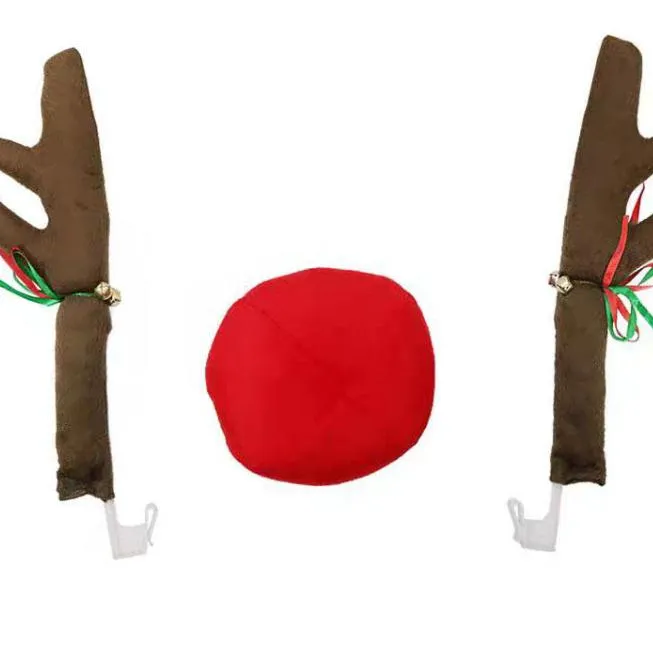 2 Antlers+1 nose Cute Vehicle Nose Horn Costume Set Horn And Red Nose Christmas Supplies Rudolf Reindeer Christmas Car Decor