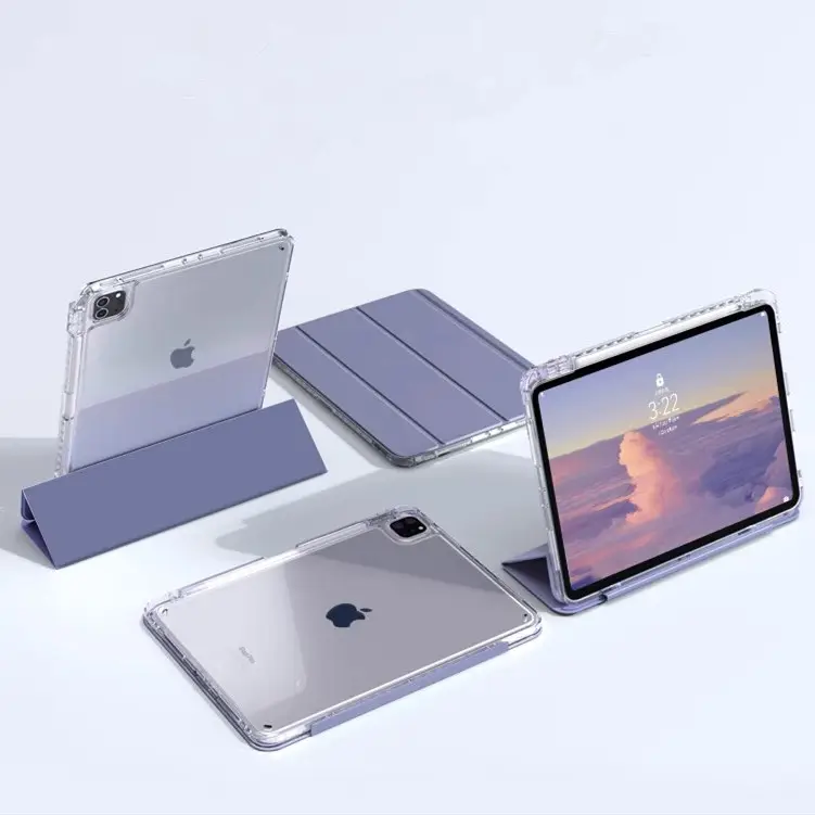 Slim Pu Leather Fully Transparent Acrylic Detachable Back Shell Tablet Cover For Apple Ipad 10.2 Case 7th Generation