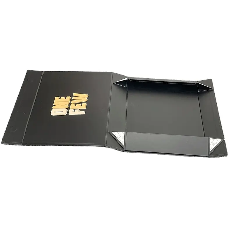 Emballage de papier plat avec fermeture magnétique, couvercle rabattable et couvercle avec impression de Logo 4.3, couleur noir, boîte en papier pliable