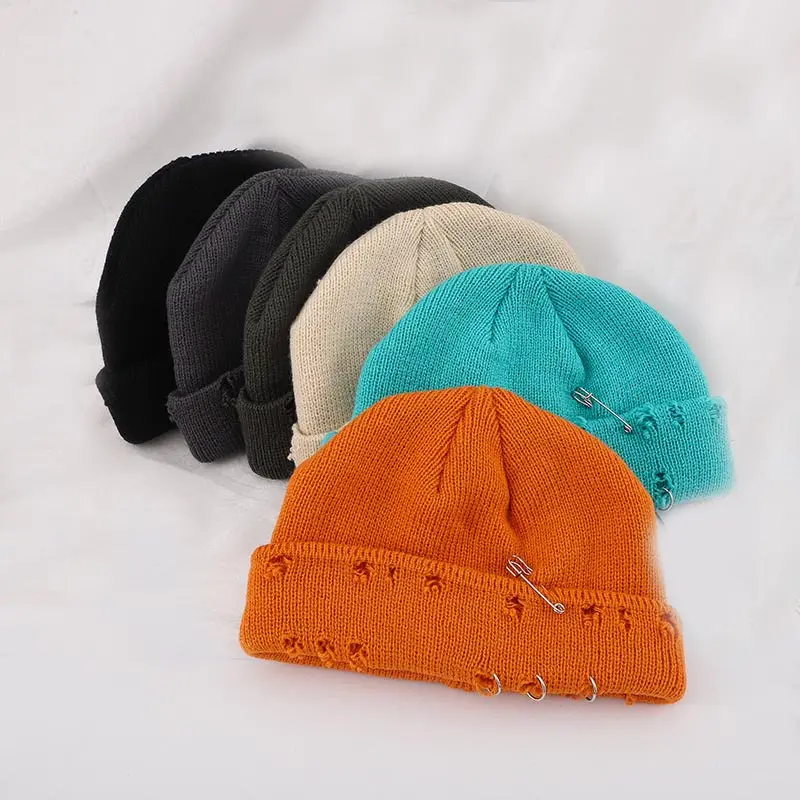 Venta al por mayor precio de fábrica liso hip hop vintage invierno al aire libre cálido unisex Knit Cuffed knit gorro desgastado