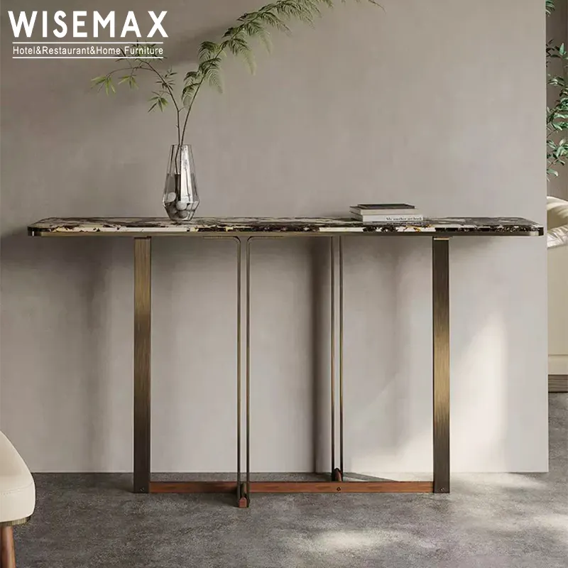WISEMAX FURNITURE Nordic Modern Luxury Gold Frame Console in ferro battuto tavolo in marmo temperato tavolo da ingresso per mobili nordici