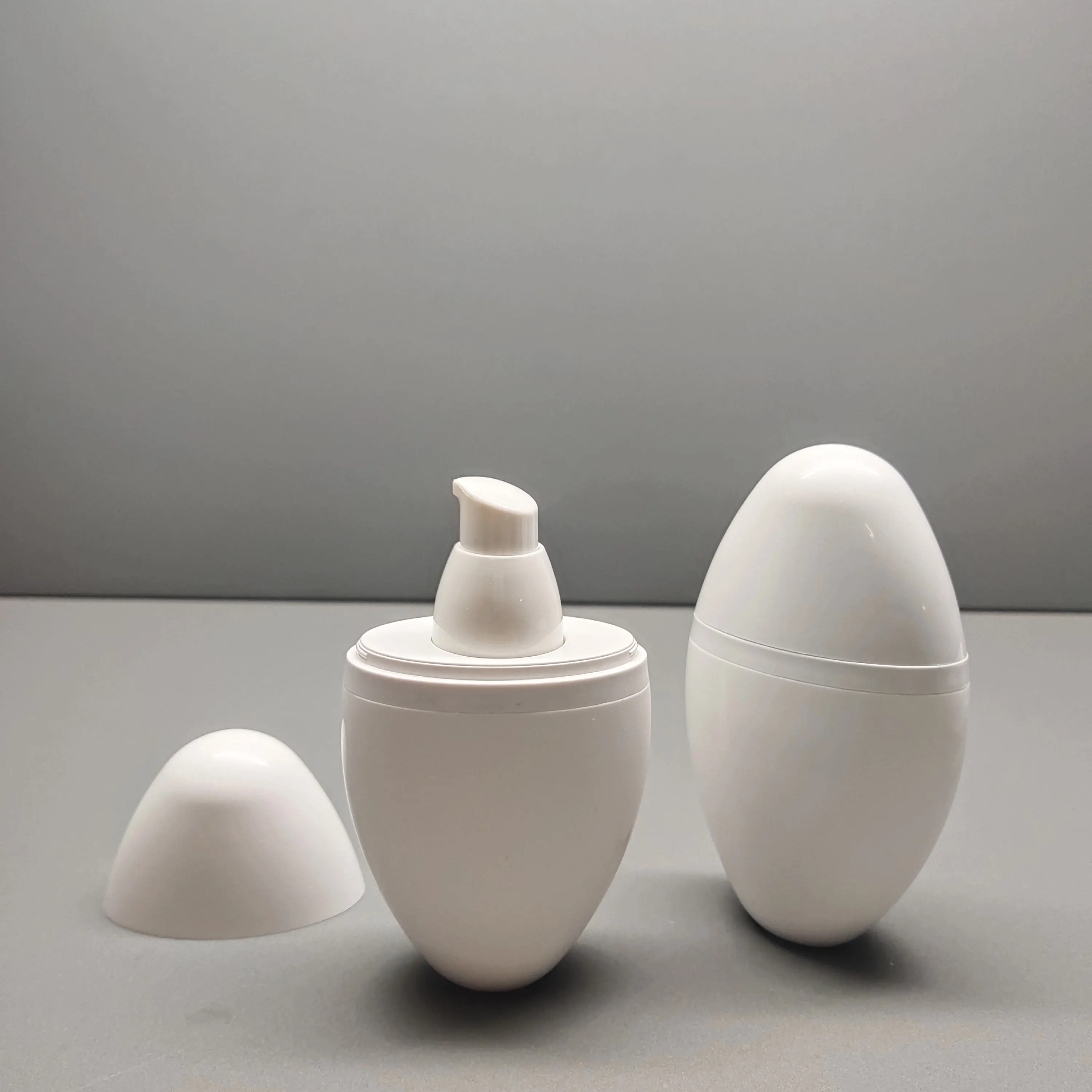 Botol Losion kosmetik putih, kepala pompa lotion plastik bentuk telur 15ml 30ml 60ml 80ml