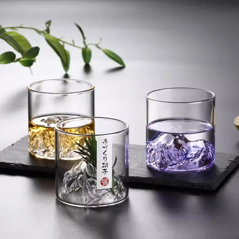 Vidrio transparente para ver la montaña, vaso de whisky, copa de vino portátil, copa de vino con vino