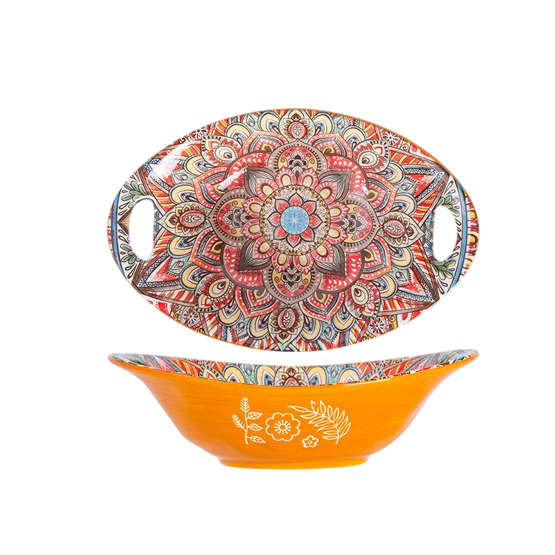 Orange 9-inch double handle fish plate