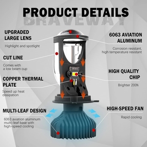 หลอดไฟหน้า LED H4ดวง,เลนส์ Bi LED H4หลอดไฟรถยนต์12V หลอดไฟ LED อัตโนมัติ12000LM 5500K 100W CSP ชิป - Product Image 3