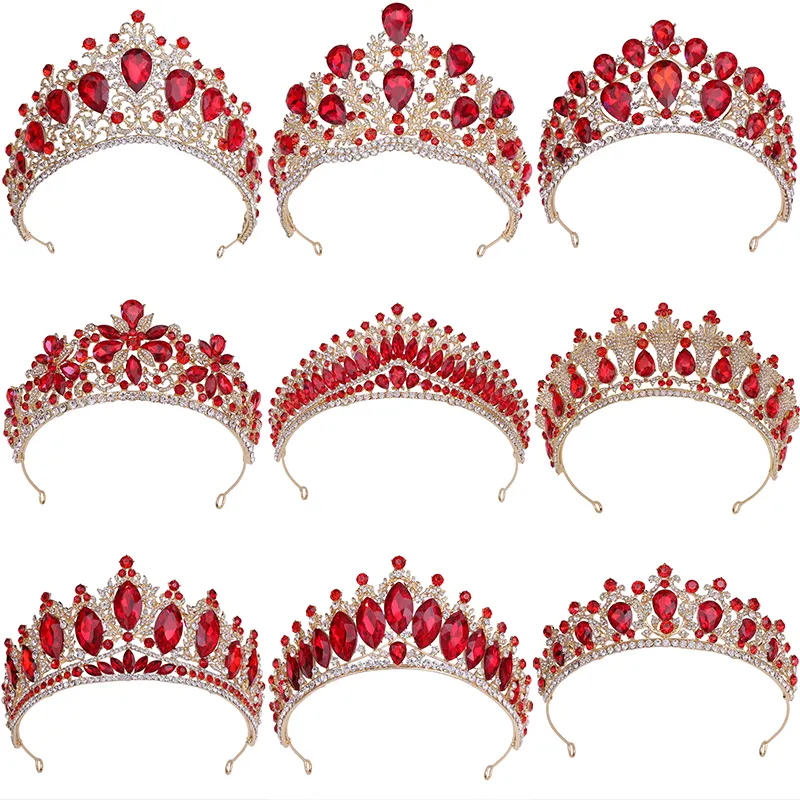 LUOXIN vente en gros, mélange de Design, strass rouge, accessoires de cheveux de mariée reine couronne de mariage diadèmes