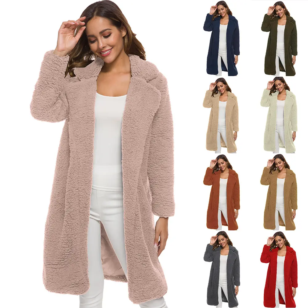 Mulheres Teddy Faux Fur Coat Lapel Inverno Quente Grosso Plush Long Fur Coat Senhoras Plus Size 3XL Sobretudo Moda Casacos Outwear