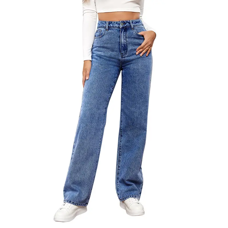 2023 femmes jean jambe droite taille haute bleu lavé Cowboy Denim pantalon Vintage 90'S Streetwear jean