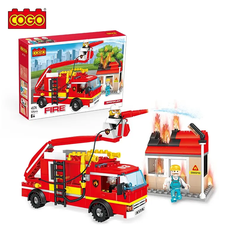 COGO, venta al por mayor, educativo, camión de lucha contra incendios, bloques DIY, construcción de ladrillos de plástico, juguetes de bloques de construcción