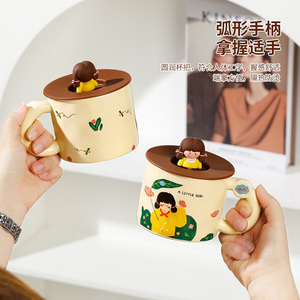 Solhui tasse à café rétro en céramique avec couvercle en silicone, tasse à café de bureau créative - Product Image 5