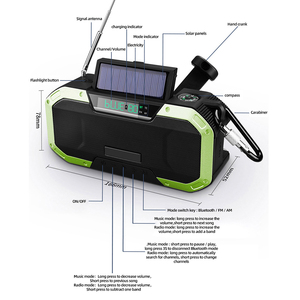 Alto-falante portátil df580 com receptor wireless, com rádio fm, luz solar recarregável, lanterna, clima, emergências
