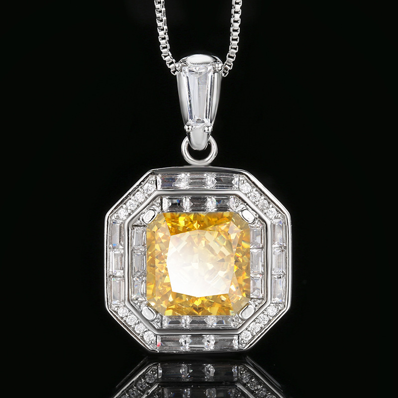 Pendentif diamant jaune taille Ice Flower avec chaîne vénitienne