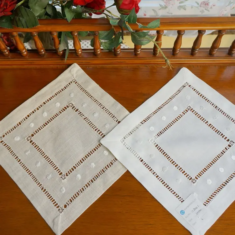 Taplak Meja Desain Linen Tebal Bordir Tangan untuk Dekorasi Rumah