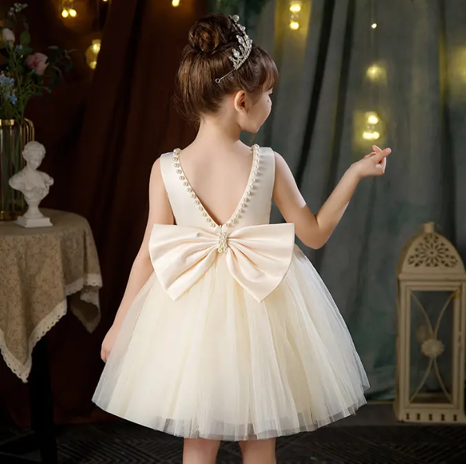 3-10Y Princesse Toddler Kid Child Girls Tutu Dress Party Wedding Birthday Dresses For Girl Pearl Bow Costumes