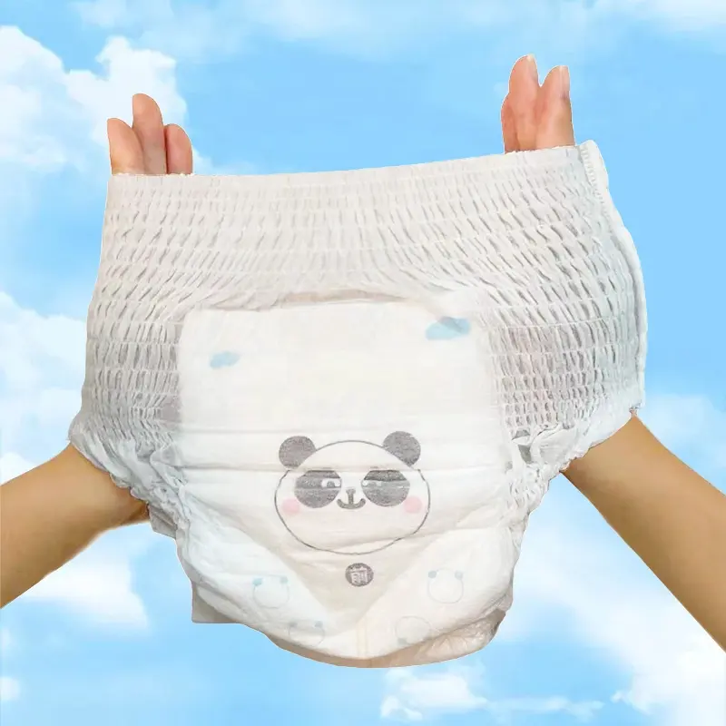 Gran oferta, buena calidad, ultrafino, súper suave, seco, 3D, hoja superior de algodón, núcleo absorbente transpirable, pantalones de pañales infantiles para bebés