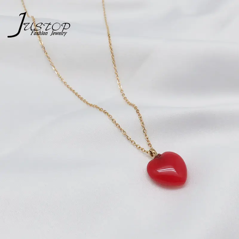 Collane con ciondolo a cuore da donna in acciaio inossidabile placcato oro 18K con Design a cuore colorato in pietra rossa