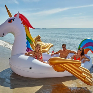 Негабаритный Единорог плавающий ряд PVC water party 6 человек крепление Радуга Пегас плавающий остров на воде - Product Image 2