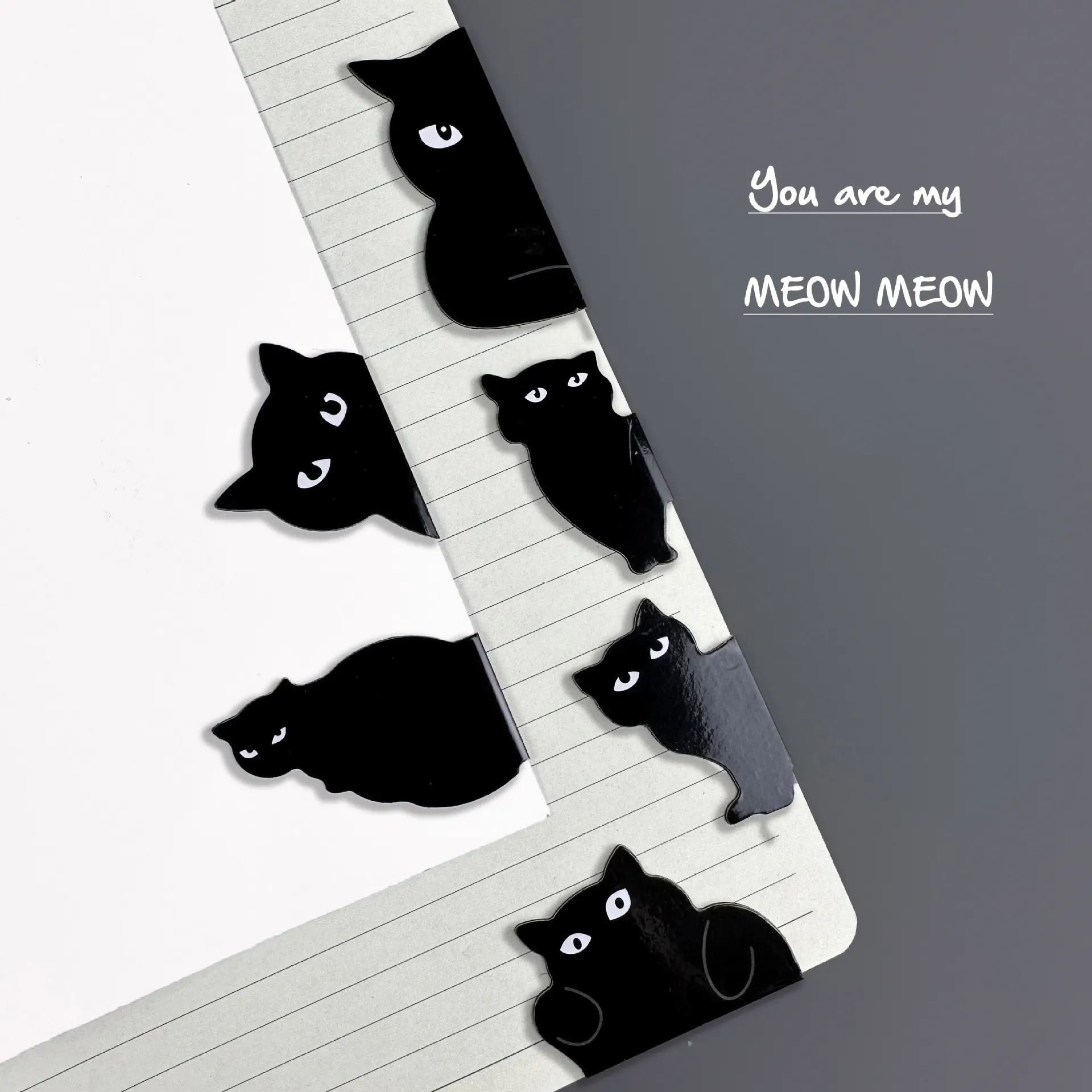 Marcadores de livro com bonecos de gato pretos, conjunto de marcadores magnéticos fofos para amantes de gatos, presente para amantes de livros