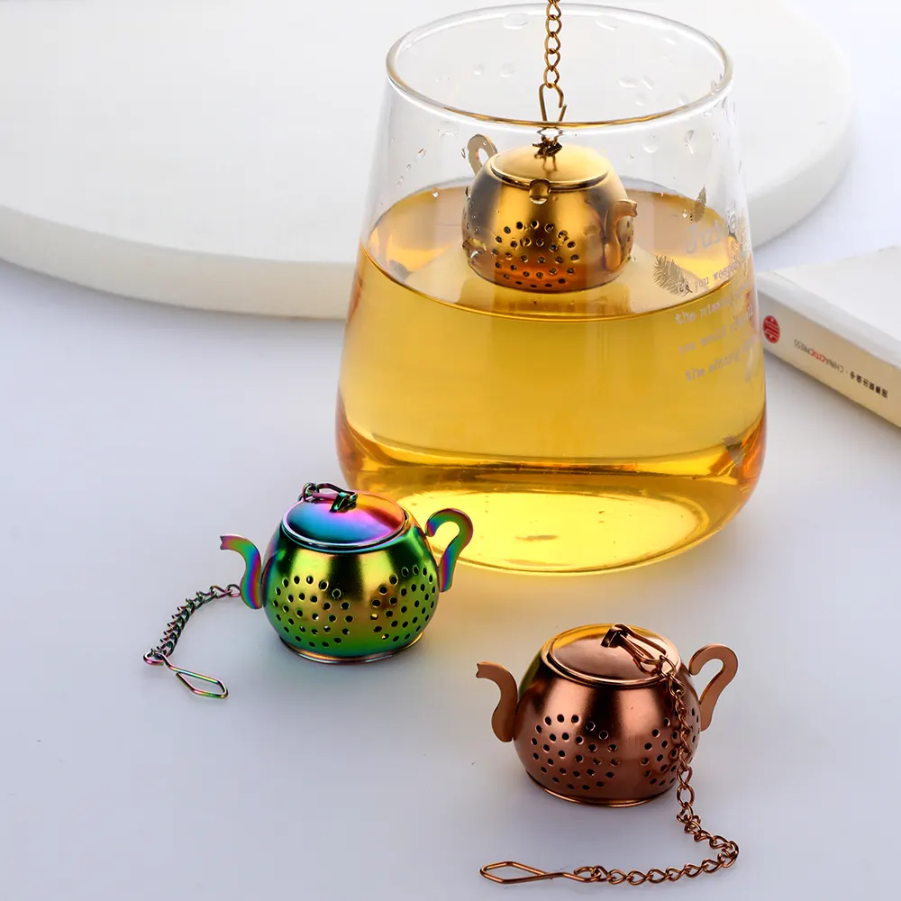 กาน้ำชารูปทองทองแดงไทเทเนียมชุบชากรองสแตนเลส Infuser สำหรับชา