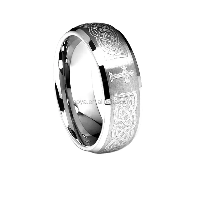 Poya jewelry tiras masculinas, 8mm padrão trançado laser gravado celtico design de casamento