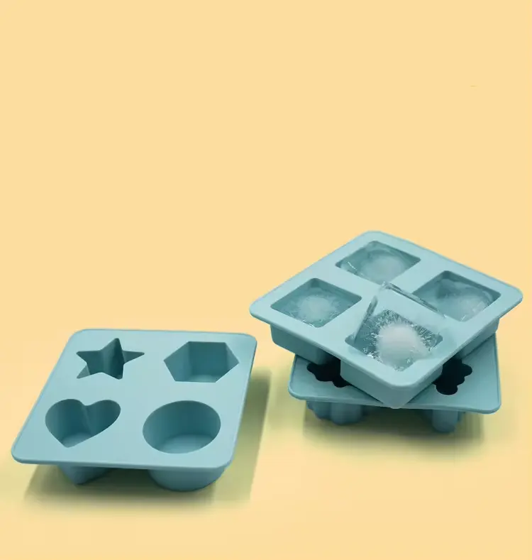 Nuevo diseño, bandeja de cubitos de hielo de silicona de 4 cavidades, molde de Chocolate, molde de hielo de silicona, Nube de estrellas, fruta, forma de Animal, molde Diy