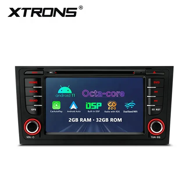 XTRONS Pemutar Dvd Radio Mobil Android 11 Layar Sentuh DIN Ganda 7 Inci untuk Audi A6 S6 dengan Keluaran Audio Koaksial DSP