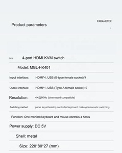 4k 60hz自动HDMI 2.0双屏KVM开关4进1出HDMI 2.0 KVM开关，带电缆桌面选择器 - Product Image 6