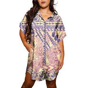 2024 Hot Selling Autumn Polynesian Samoa Retro Style Party Ethnic Style Dress Pacific Island <strong>Art</strong> Women Elegant buttons dress