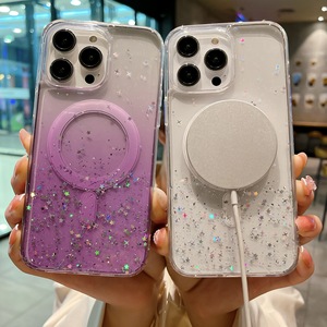 携帯電話ケースiPhone 14 13 12 11 15背面カバー<span class=keywords><strong>HTC</strong></span>用グラデーションカラーキラキラワイヤレス充電器
