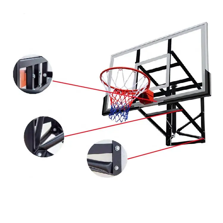 Özel boyutları taşınabilir basketbol potası standı temperli cam kapi basketbol potası duvara monte basketbol hedefi