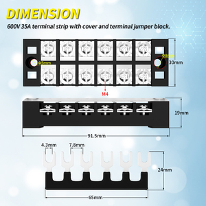 Bloque de terminales de conexión de tornillo TB-3506 35A 600V, riel Din eléctrico, cable de 6 vías, bloque de terminales de alimentación de doble fila fijo con puente - Product Image 3
