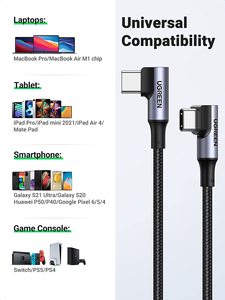 UGREEN 100W PD3.0 USB C电缆90度独特设计USB C快速充电线最大100W电源输送安全充电电缆 - Product Image 3