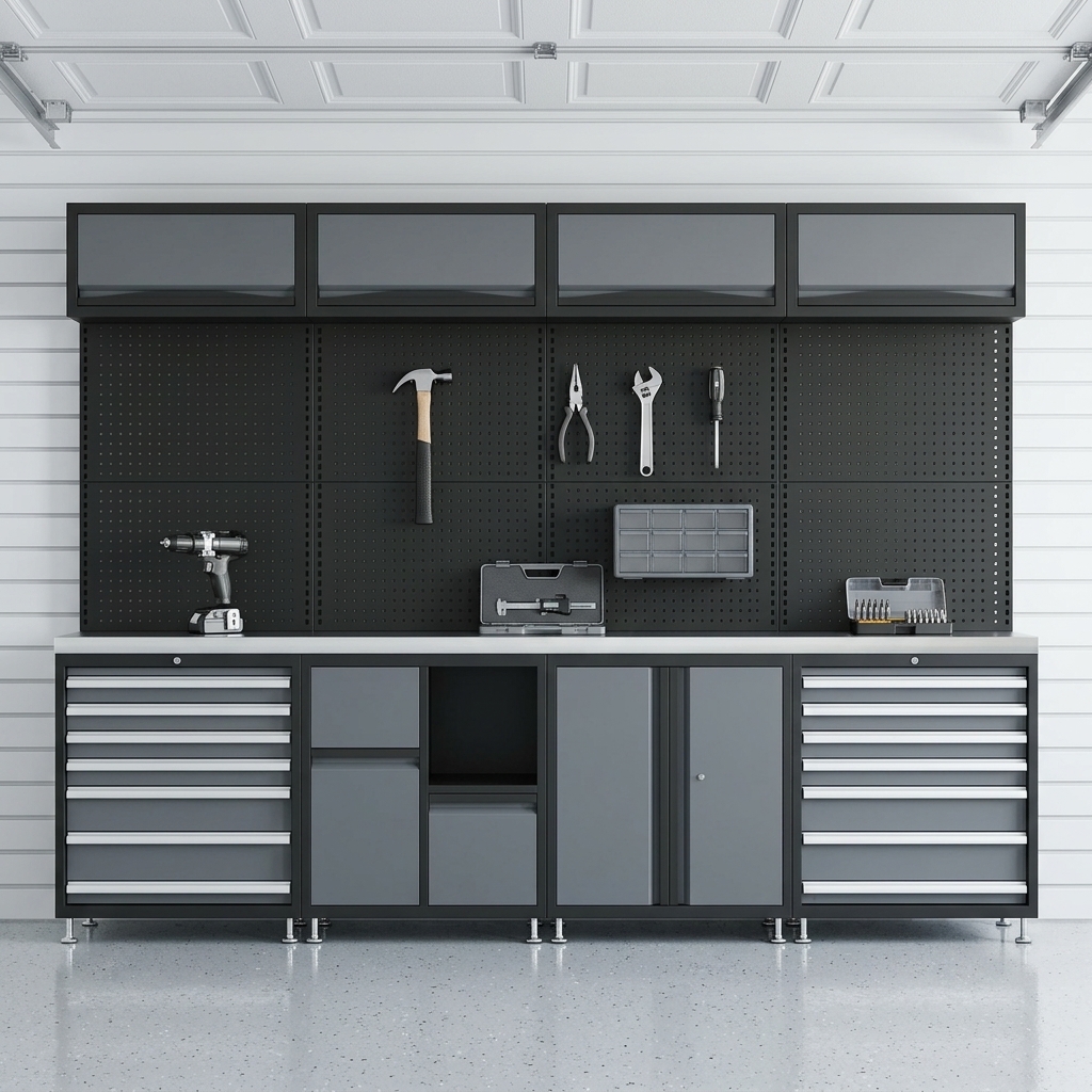 Double 7 Drawer Metal Tool Cabinet Workbench