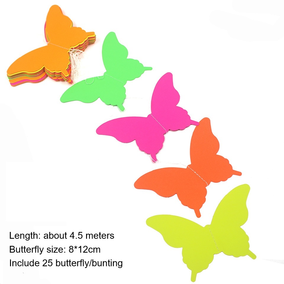 Guirlande papillon colorée néon-1pc de 4,5 mètres