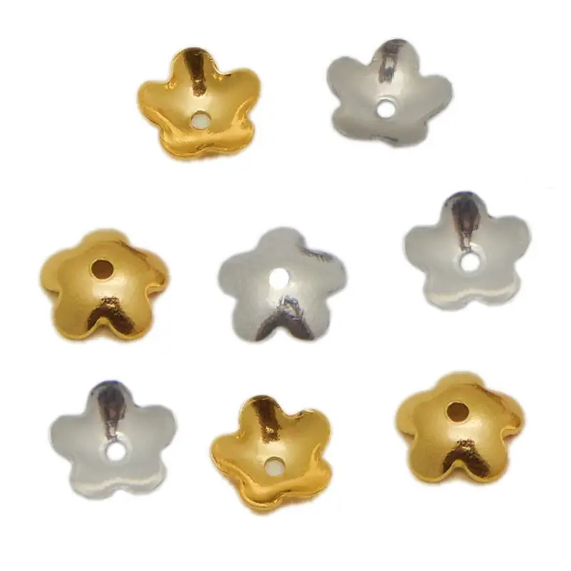 Cuentas espaciadoras de Metal para fabricación de joyas, cuentas de pétalos de flor de acero inoxidable Ca,ps, para pulsera, collar, Color dorado Original, 100 Uds.