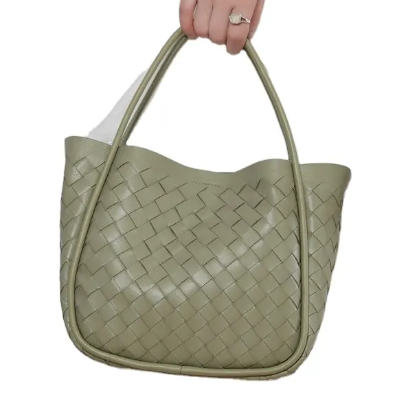 Pele de carneiro macia mão-tecido bolsa para mulheres Luxo couro genuíno grande capacidade ombro saco Em branco logotipo designer saco