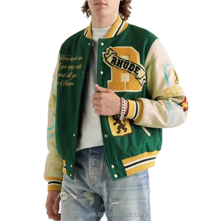 Chaqueta personalizada de chenilla para hombre, manga de cuero bordada, béisbol, letterman