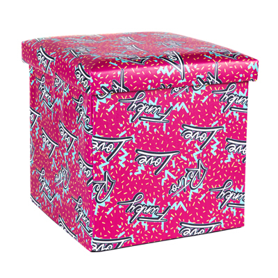 PVC leather storage ottoman printed pouf ottoman collapsible stool 38*38*38 folding ottoman for furniture