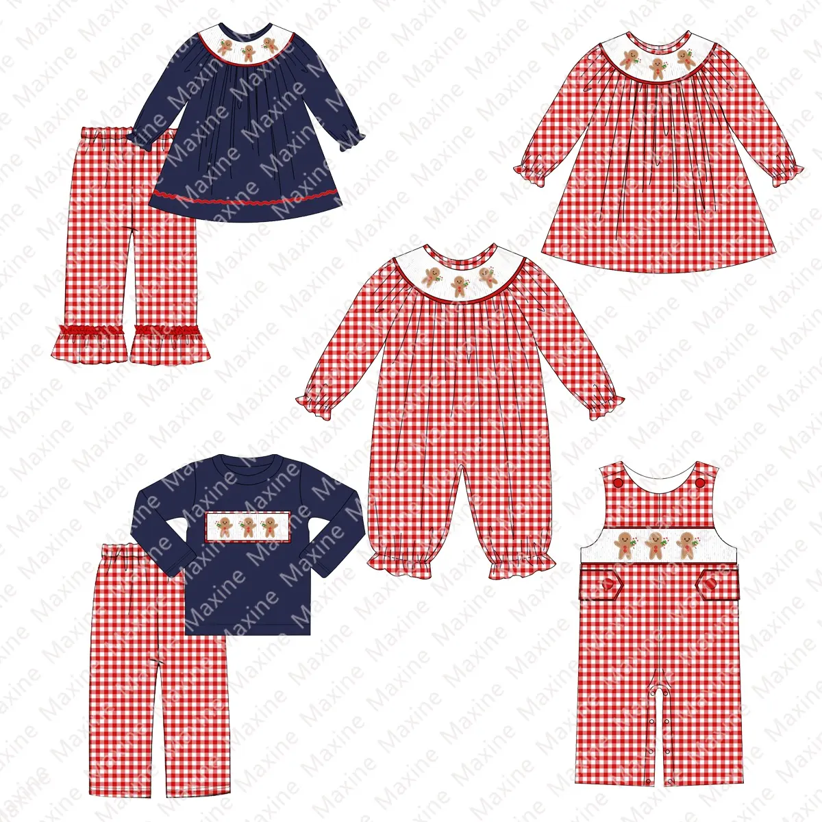 New Arrival Maxine Smocked Children Clothing Christmas Design Girls Dress For Winter