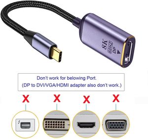 Adaptador USB C a Displayport Fuente USB4 Tipo C a DP Displayport Cable hembra Pantalla 8K 60HZ UHD 4K Adaptador de pantallas de monitor - Product Image 2