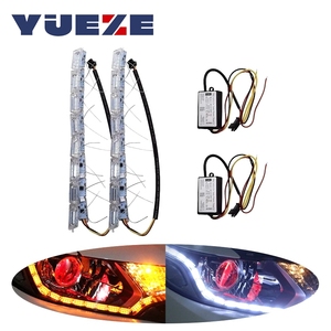 16led גמיש דמעה עיניים הוביל רצועה בשעות היום פועל אור דרל דרל להפוך אות צהוב זורמת מכונית מול פנס נהיגה