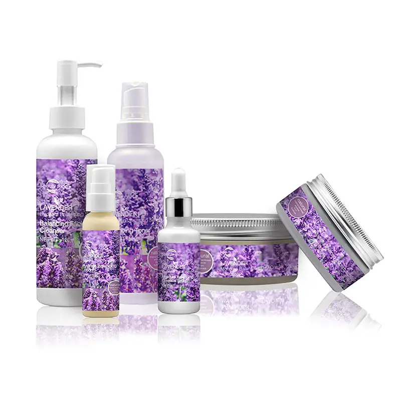 Grosir OEM ODM Kosmetik organik nutrisi Lavender hidrasi pemutih wajah Kit Anti pelembap wajah Perawatan Kulit Set