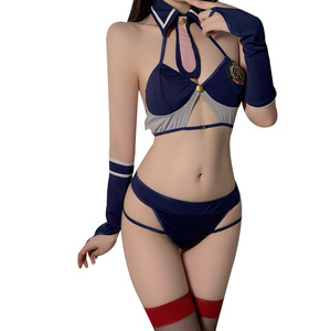 Sexy desfile de moda Lencería de dibujos animados chica americana suave chica personaje uniforme gasa encaje sujetador panty conjunto pijama privado